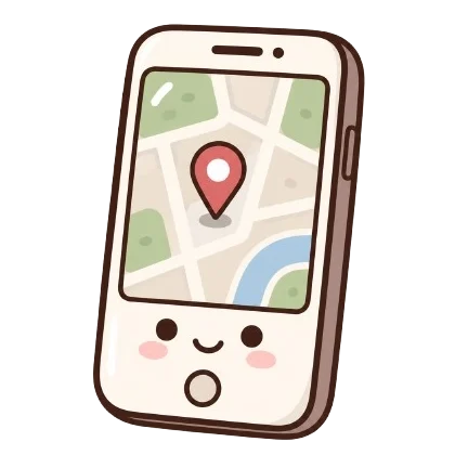 A cute smartphone illustration showing a map and location pin for traveling in Korea.